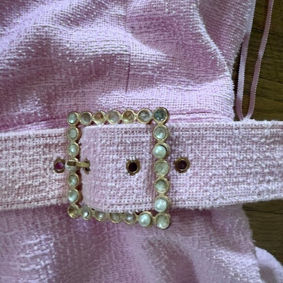 $545 Rebecca Vallance Barbie Garance pearl belt Tweed Mini Dress Pink au 10 us 6 - Picture 5 of 7